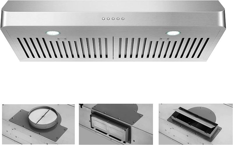 Photo 1 of 
30 Inch Under Cabinet Range Hood Kitchen Vent Hood,Built in Range Hood for Ducted in Stainless Steel, with Permanent Stainless Steel Filters
Style:30" Single Motor