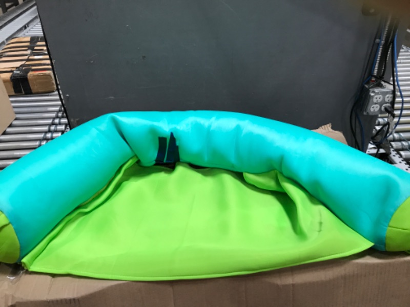 Photo 2 of ***HOLE IN CENTER NEEDS REPAIR***Big Joe Noodle Sling No Inflation Needed Pool Seat with Armrests, Aqua/Green Double Sided Mesh, 3ft Aqua Lime Noodle Sling