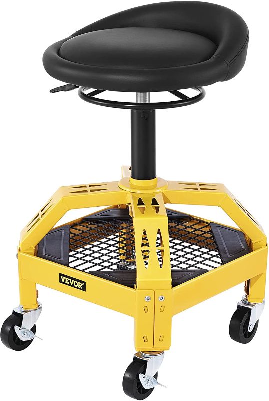 Photo 1 of 
VEVOR Rolling Garage Stool, 300LBS Capacity, Adjustable Height from 24 in to 28.7 in, Mechanic Seat with 360-degree Swivel Wheels and Tool Tray,