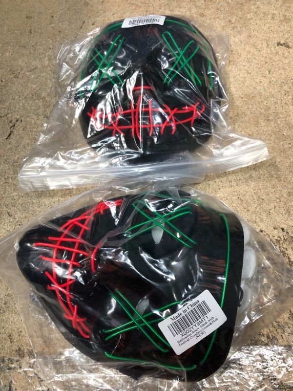Photo 1 of 2 of- Halloween Scary Mask with Gloves Kit, Costume Mask EL Wire Light Up Mask for Halloween Costume Festival Cosplay Green Pink