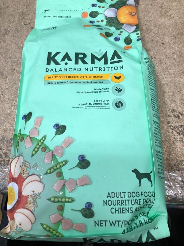 Photo 2 of **05/11/2023**- Karma Balanced Nutrition Plant-First Recipe with Chicken Adult Dry Dog Food, 4 lbs.