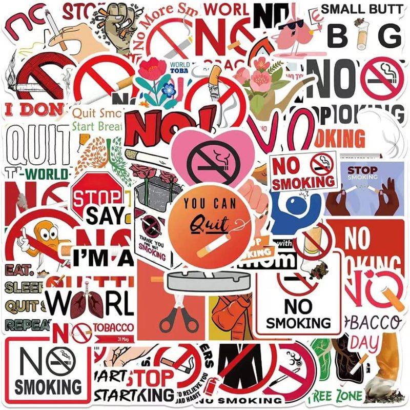 Photo 1 of 10-Pack Bulk No Smoking Stickers 50pcs, No Tobacco Stickers, Quit Smoking Waterproof Stickers Vinyl Decals for Laptop, Planners, Water Bottles, Phone Case