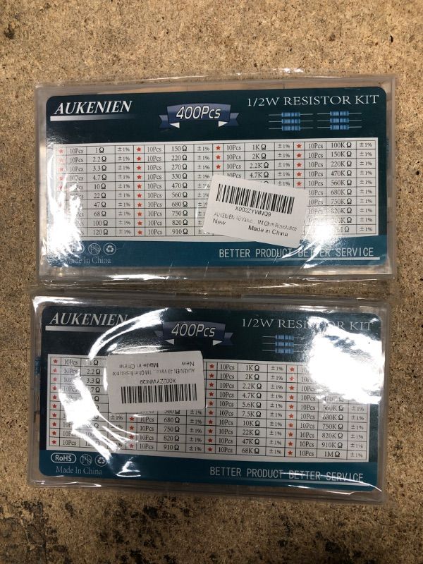 Photo 2 of 2-Pack AUKENIEN 40 Values 1/2W Resistor Pack 1% 1/2 Watt Metal Film Fixed Resistors Assortment Kit 1 2.2 10 22 47 100 120 220 470 1K 2K 2.2K 4.7K 10K 22K 47K 100K 220K 470K 1M Ohm Resistance