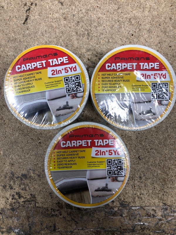 Photo 2 of 3-Pack Double Sided Carpet Tape - Rug Grippers Tape for Area Rugs and Hardwood Floors - Carpet Binding Tape Removable, Residue Free, Strong Adhesive and Heavy Duty Stickers Tape, Hardwood Safe 2inch/5yards 2 Inch / 5 Yards