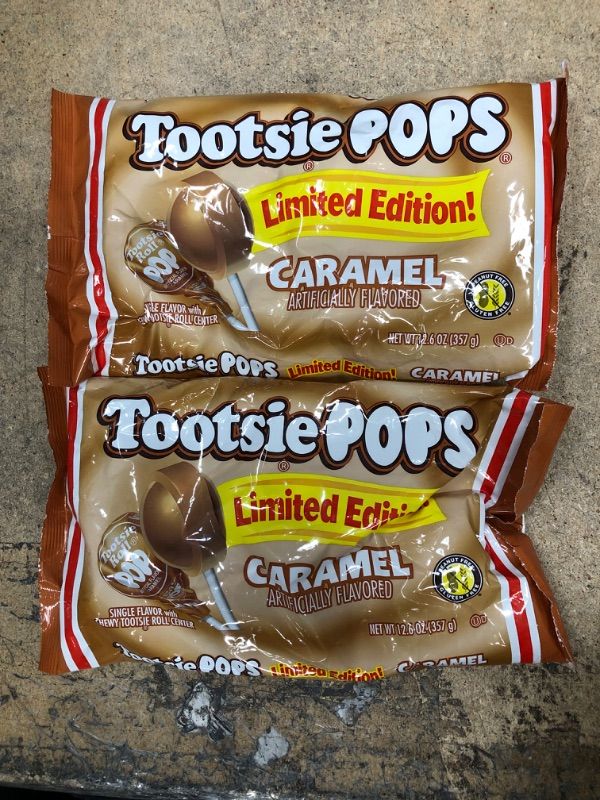 Photo 2 of 2-Pack Tootsie Pops Limited Edition Individually Wrapped Single Flavor Lollipops with Tootsie Roll Center, Caramel, 12.6 Ounce Caramel 12.6 Ounce (Pack of 1)