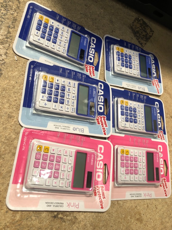 Photo 1 of 6 of-Pink & Blue CASIO SL-300VC Extra Large Display 8 Digit Calculator