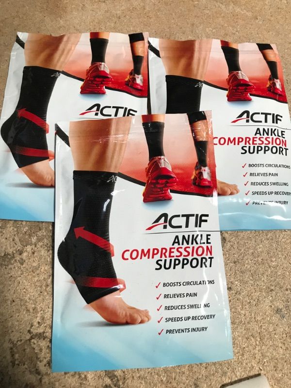 Photo 2 of 3pk- Actif Sports Ankle Compression Sleeve - Breathable Ankle Sleeve to Speed Up Recovery, Prevent Injury, Reduce Swelling, Achilles Tendon and Plantar Fasciitis Support, and More (Large US Size 10-13)