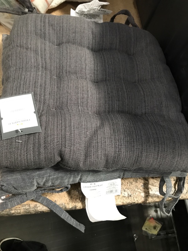 Photo 1 of 2pk- Chambray Stripe Chair Pad Gray - Threshold™ 15"x15" 