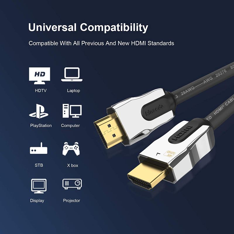 Photo 1 of 4K HDMI Cable 15ft,Premium Certified HDMI Cord 28AWG UL CL3 Rated 18Gbps high Speed HDMI 2.0 Cable, HDCP 2.2 Compatible with Apple TV Xbox PS3 PS4 Blue-ray Player.