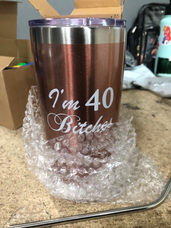 Photo 2 of 40th Birthday Gifts for Women - Best 40 Year Old Birthday Gifts Ideas for Women, Wife, Sister, Daughter, Friends, BFF, Coworkers, Her, Turning 40 Party Supplies Decorations, 20 Ounce Tumbler Cup I'm 40-Rose Gold