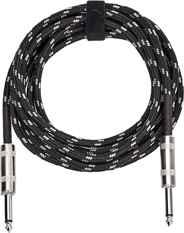 Photo 1 of Amazon Basics 1/4 Inch Tweed Cloth Jacket Straight Instrument Cable - 10 Foot (Black & Gray)
