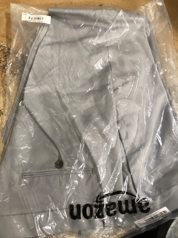 Photo 1 of Amazon Essentials Men's Slim-Fit Flat-Front Dress Pant Polyester Light Grey 38W x 30L