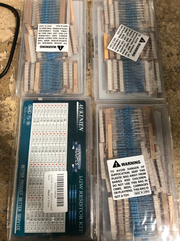 Photo 2 of 4pk- AUKENIEN 40 Values 1/2W Resistor Pack 1% 1/2 Watt Metal Film Fixed Resistors Assortment Kit 1 2.2 10 22 47 100 120 220 470 1K 2K 2.2K 4.7K 10K 22K 47K 100K 220K 470K 1M Ohm Resistance