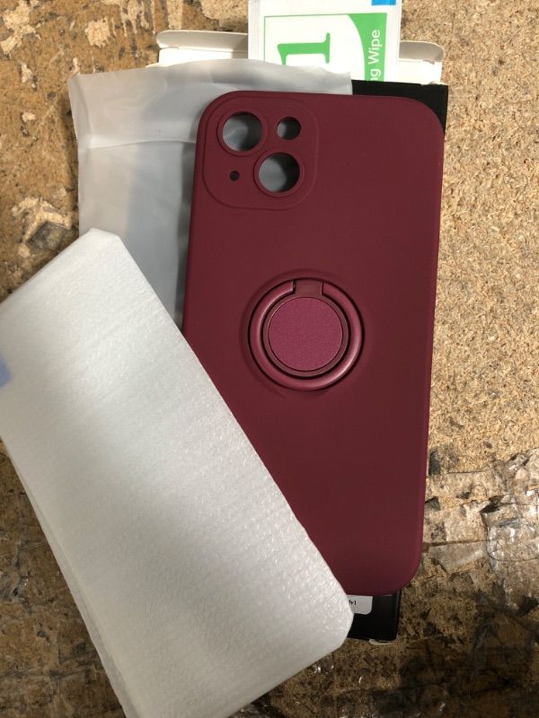 Photo 3 of 2pk- MOBOSI iPhone 13 Silicone Case with Ring Stand, [Enhanced Camera Protection] with Screen Protector, Soft Cotton Lining Full-Body Shockproof Protective Phone Case for iPhone 13 6.1 Inch, Burgundy