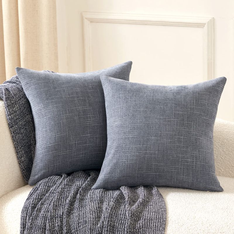 Photo 1 of 2 Pack Bundle Anickal Gray Blue Pillow Covers 18x18 Inch Set of 2 Rustic Farmhouse Chenille Decorative Throw Pillow Covers Square Cushion Case for Home Sofa Couch Decoration 18 x 18-Inch Gray Blue