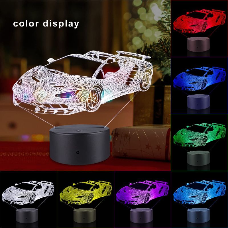 Photo 1 of (BUNDLE OF TWO) FlyonSea Race Car Gifts,Car Lamp Car Party Supplies 7 Color Changing Nightlight with Touch and Remote Control?Timer,Car Light Birthday Christmas Gift