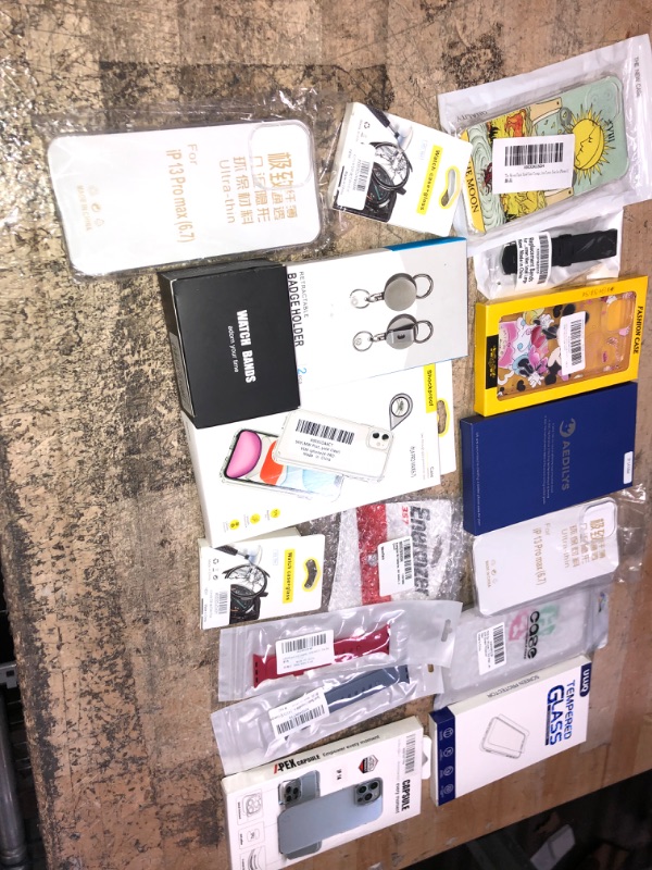 Photo 1 of 17PC Modern Technological Goods (iPhone Cases, Google Pixel Mickey Mouse Cases, Badge Holders (Retractable, Smart Watch Accessories & more!)(SEE PHOTOS+NOTES)