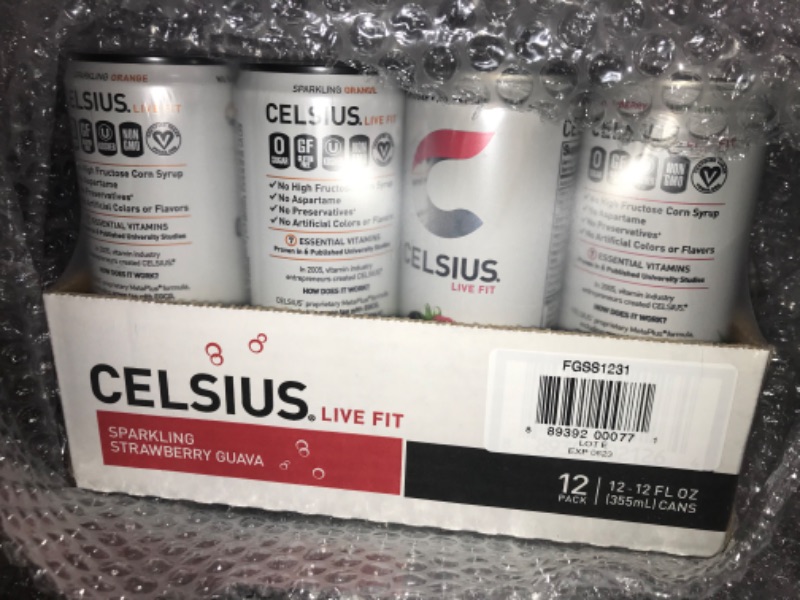 Photo 2 of  STRAWBERRY GUAVA CELSIUS Essential Energy Drink, 12 Fl Oz, Official Variety Pack (Pack of 12) Official Variety Pack 12 Fl Oz (Pack of 12)