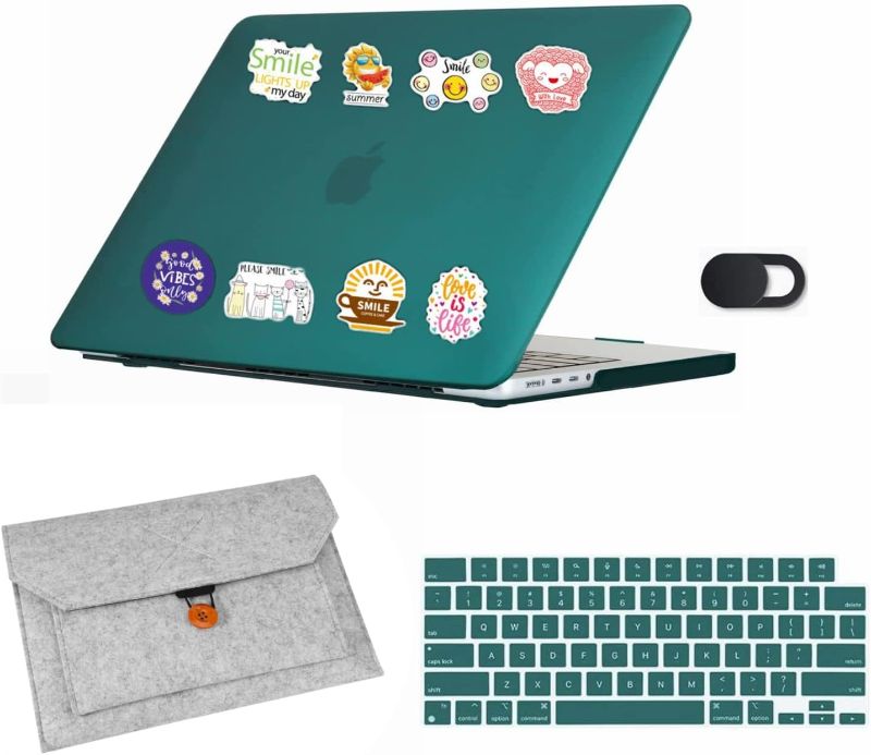 Photo 1 of Se7enline Compatible with 2021/2022/2023 MacBook Pro 14 inch Case Frosted Hard Shell Cover for 14-inch A2442 A2779 M2 M1 Pro/Max &Felt Sleeve&Keyboard Skin&Webcame Cover&Random Sticker,Deep Teal
