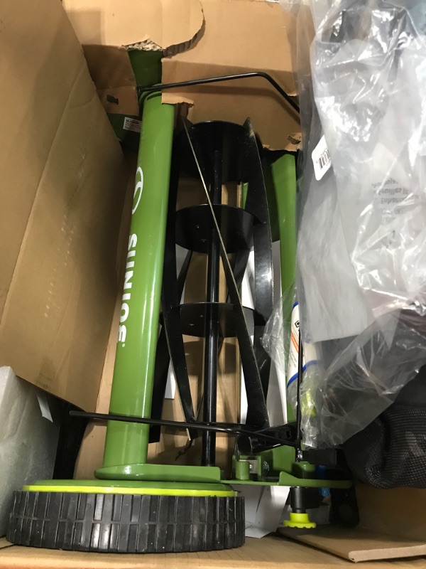 Photo 2 of *** No  Line Spool*** Sun Joe MJ500M 16-Inch Manual Reel Mower w/Adjustable Cutting Height, 6.6-Gallon Removable Grass Catcher, 5 Steel Blades, 2-Wheels & Greenworks 0.065" Dual Line Replacement String Trimmer Line Spool 16-Inch Manual w/Grass Catcher Ree