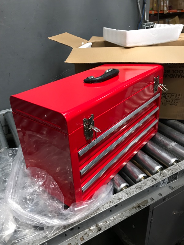 Photo 3 of ***SEE NOTES*** BIG RED ANTBD133-XB Torin 20" Portable 3 Drawer Steel Tool Box, Red & TB101 Torin 19" Hip Roof Style Portable Steel Tool Box with Metal Latch Closure and Removable Storage Tray, Red Red Chest 