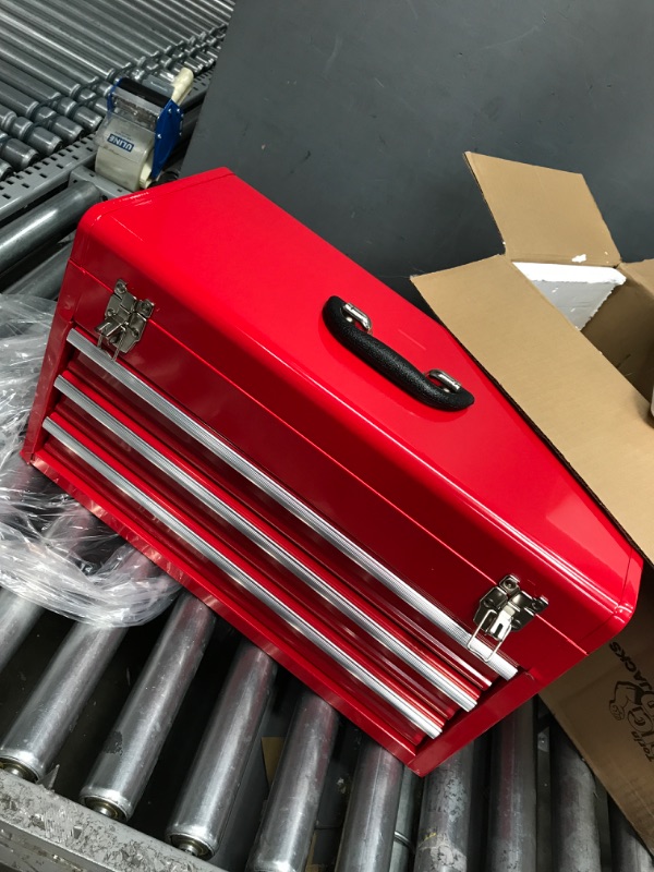 Photo 2 of ***SEE NOTES*** BIG RED ANTBD133-XB Torin 20" Portable 3 Drawer Steel Tool Box, Red & TB101 Torin 19" Hip Roof Style Portable Steel Tool Box with Metal Latch Closure and Removable Storage Tray, Red Red Chest 