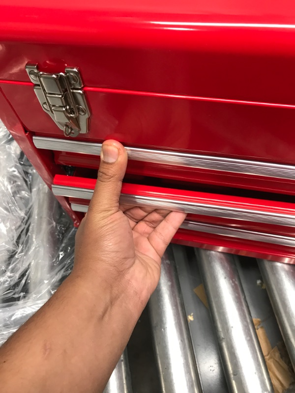 Photo 7 of ***SEE NOTES*** BIG RED ANTBD133-XB Torin 20" Portable 3 Drawer Steel Tool Box, Red & TB101 Torin 19" Hip Roof Style Portable Steel Tool Box with Metal Latch Closure and Removable Storage Tray, Red Red Chest 
