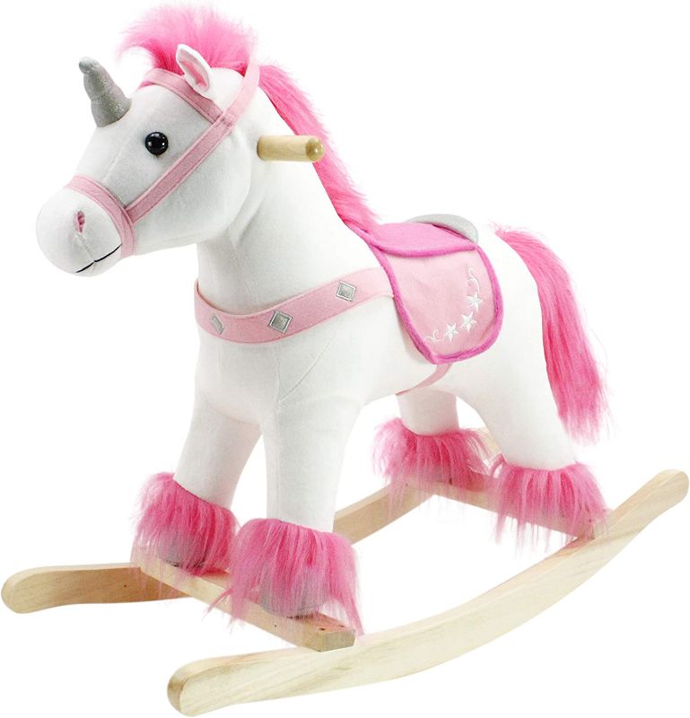 Photo 1 of Animal Adventure | Real Wood Ride-On Plush Rocker | White and Pink Unicorn | Perfect for Ages 3+
