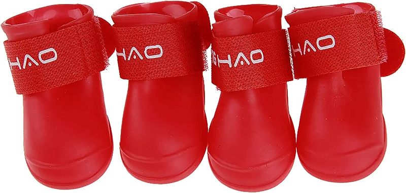 Photo 1 of GabeFish Waterproof Silicone Dogs Rain Boots, Rainy Days Shoes for Dogs, Outdoor Puppy Paw Protector with Straps Red, SIZE XXL 