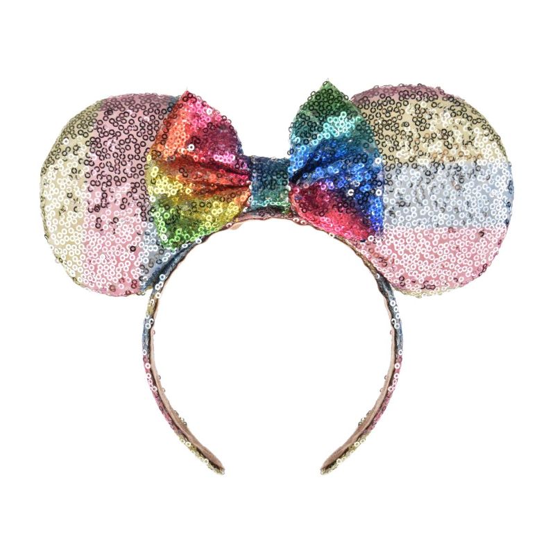 Photo 1 of A Miaow Sequin Black Mouse Ears Headband MM Glitter Hair Clasp Adults Women Butterfly Hair Hoop Birthday Party Holiday Park Photo Supply (Rainbow