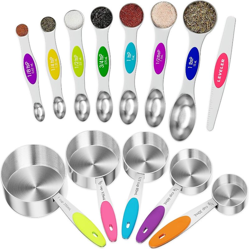 Photo 1 of 13PCS Magnetic Measuring Spoons and Cups Set with Leveler, Stainless Steel Dishwasher Safe, Nesting Metal Spoons for Cooking Baking Supplies, Kitchen Gadgets Essentials Tools
Visit the Naitesen Store