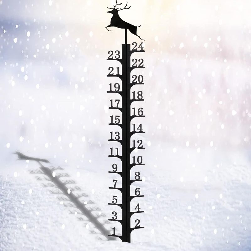Photo 1 of 24 Inch Iron Art Snow Gauge Outdoor, Elk Snow Measuring Stick, Snowfall Measuring Gauge, Winter Snow Measurer Snow Ruler inches, Christmas Decorations Outdoor Yard Stake, Snow Measuring Device