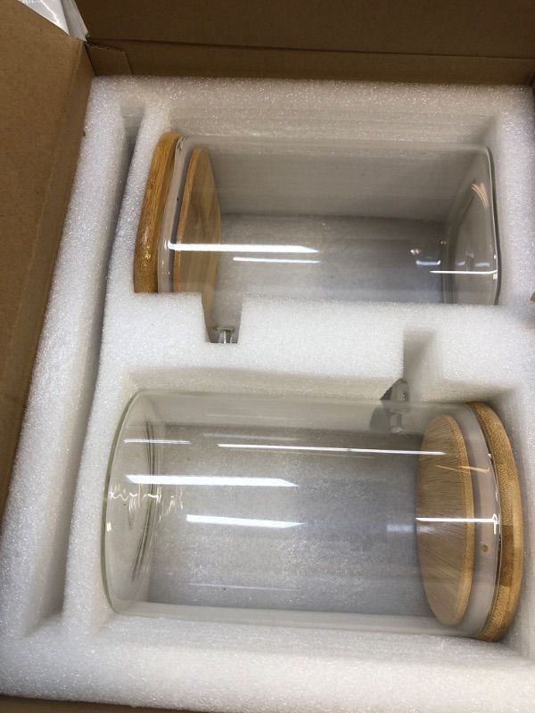 Photo 2 of 2 Pack Glass Jar Containers, 40 Oz Sealed Borosilicate Glass Bamboo Spice Jars, for Coffee Beans, Nuts, Condiments.