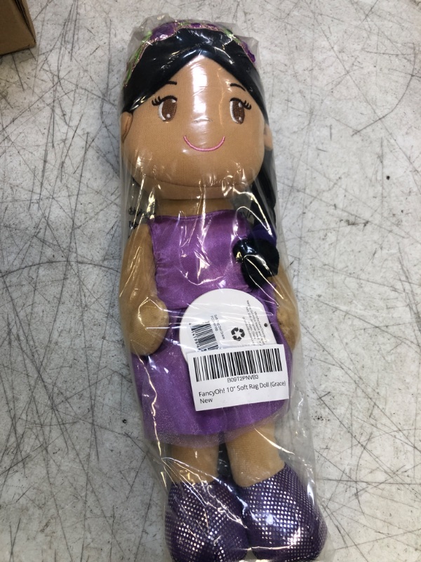 Photo 2 of FancyOh! 12" Soft Rag Doll Grace - Plush Baby Doll Gift for Kids - Purple Dress