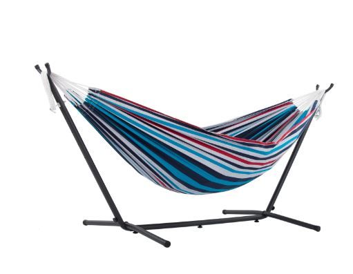 Photo 1 of 9 ft. Cotton Double Hammock with Stand in Denim
