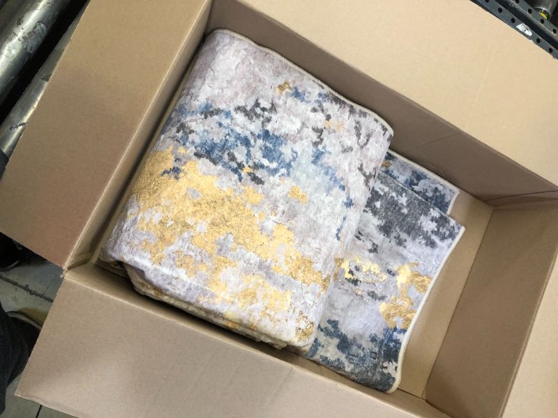 Photo 1 of vivorug Washable Rug, Ultra Soft Area Rug 5x7, Non Slip Abstract Rug Foldable, Stain Resistant Rugs for Living Room Bedroom, Modern Fuzzy Rug (Grey/Gold/Navy, 5'x7') Grey/Gold/Navy 5'x7'