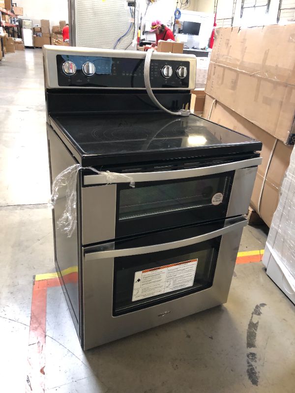 Photo 2 of Whirlpool 30-in Smooth Surface 5 Elements 4.2-cu ft / 2.5-cu ft Convection Oven Freestanding Double Oven Electric Range (Stainless Steel)