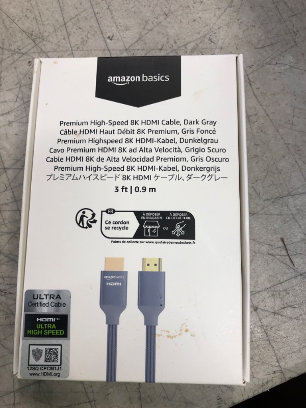 Photo 2 of Amazon Basics High-Speed HDMI Cable (48Gbps, 8K/60Hz ) - 3 Feet, Dark Gray 1 Dark Gray 3 Feet