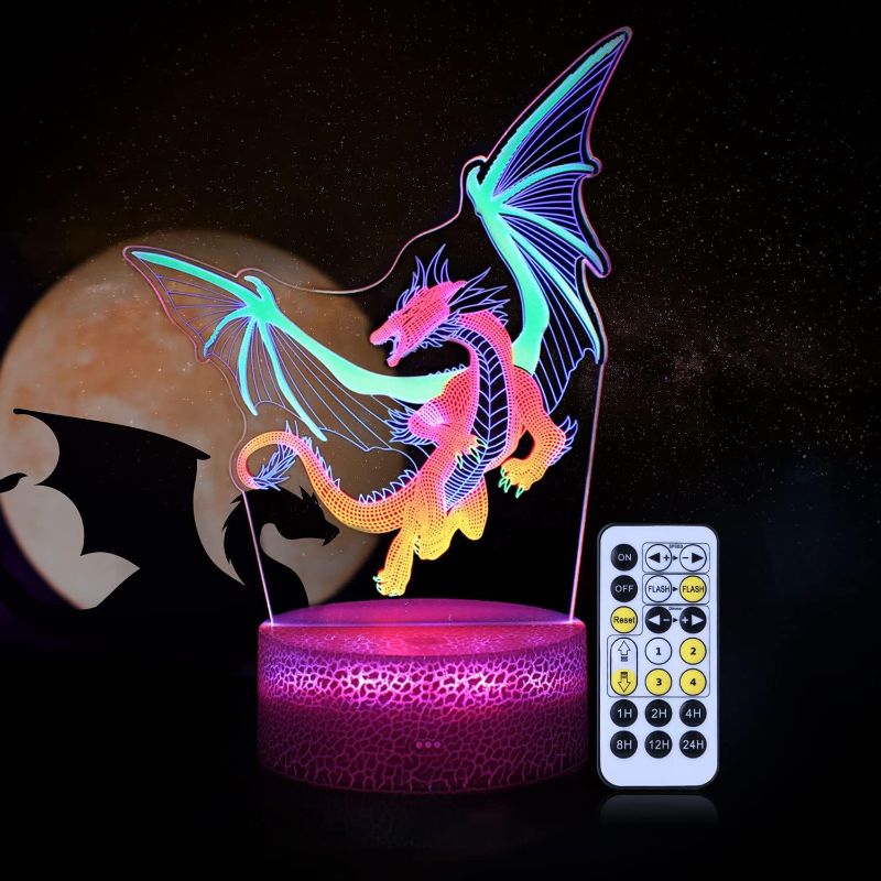 Photo 1 of 3D Illusion Dinosaur Night Light for Boys, LED Nightlight with Remote & Smart Touch Control, 3 Colors Lights Changing Decor 3D Lamp, Dinosaur Toys Gifts Room Decor for Boys Girls 3-5 5-7 8-12