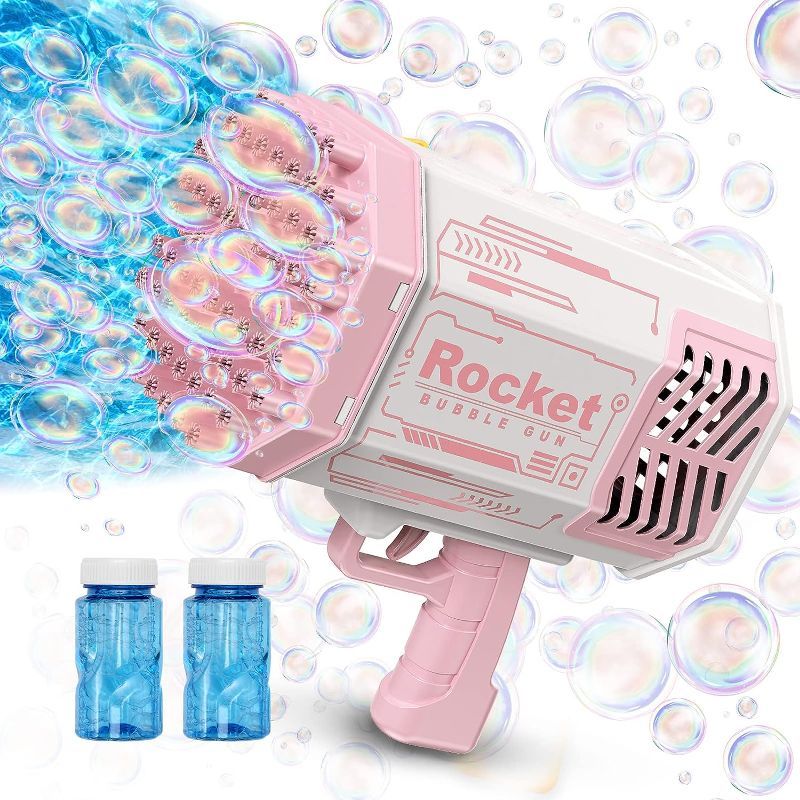 Photo 1 of Bubble Machine Gun, 69 Holes Rocket Bubble Gun With Colorful Lights,Bubble Machine Bubble Maker Bubble Blower Bubble Guns For Kids Summer Outdoor Play Birthday Wedding Party [Pink]
