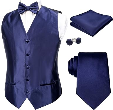 Photo 1 of Alizeal Mens Classic 5 Pcs Solid Color Satin Suit Vest Set
navy blue -size- xxl