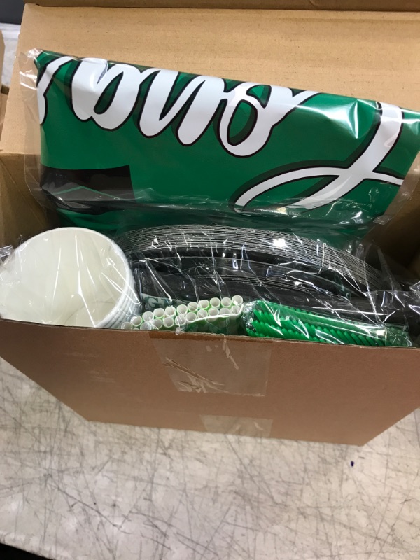 Photo 1 of 193 Pcs Congrats Grad Party Supplies Set Graduation Decoration Class of 2023 Graduate Tablecloth Cups Plates Napkins Tableware for Event Celebration Party Supply, Serves 24 (Green and White)