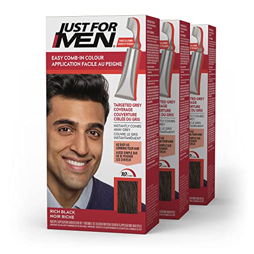 Photo 1 of Just for Men Easy Comb-in Color Mens Hair Dye, Easy No Mix Application with Comb Applicator - Rich Black, a-65, Pack of 3
