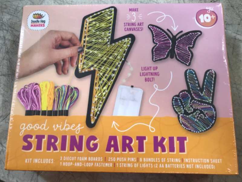 Photo 2 of DOODLE HOG String Art Kit for Kids Ages 8-12 - Gifts for 9 Year Old Girl - 10 Year Old Girl Birthday Gifts – Good Vibes DIY Arts and Crafts for Girls Ages 8-12 with 350 Push Pins, LED Fairy Lights