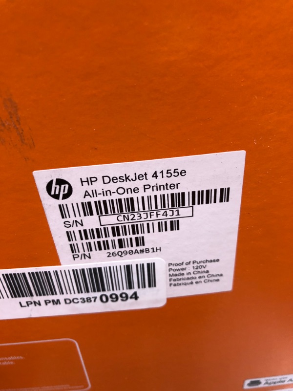 Photo 1 of HP DeskJet 4155e Wireless Color Inkjet Printer, Print, scan, copy, Easy setup, Mobile printing, Best for home, Instant Ink with HP+,white
