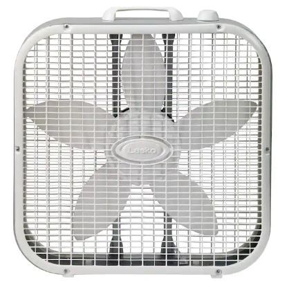 Photo 1 of Lasko 20 in. 3 Speeds Box Fan in White with Save-Smart Technology for Energy Efficiency, Carry Handle