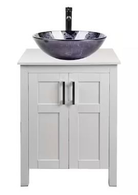 Photo 1 of 24 in. W x 19 in. D x 45 in. H Single Sink Bath Vanity in White with Solid Surface Top
