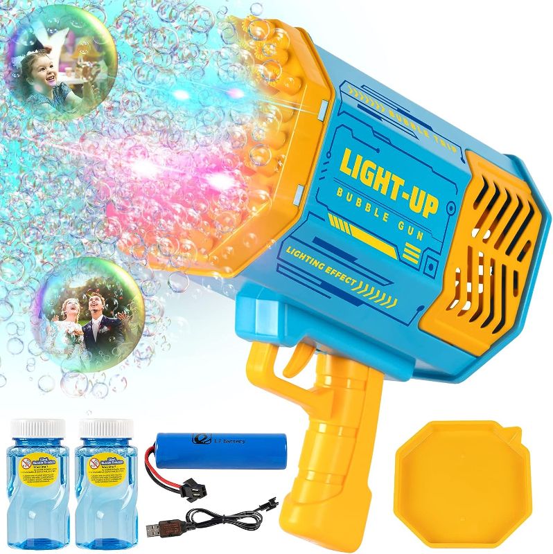 Photo 1 of Bubble Machine Gun, 69 Holes Bubble Gun with Colorful Lights and 2 Bottles Bubble Solution, Bubble Maker for Kids Adult, Summer Toy Gift for Outdoor Indoor Birthday Wedding Party(Blue)
 factory sealed 