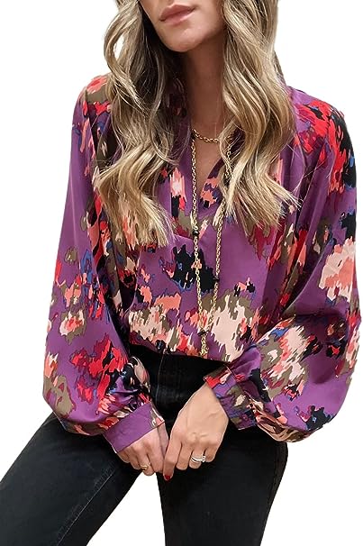 Photo 1 of HOBIBEAR Women's Casual Boho Floral Print V Neck Lantern Long Sleeve Loose Blouses Shirts Tops
SIZE XL 