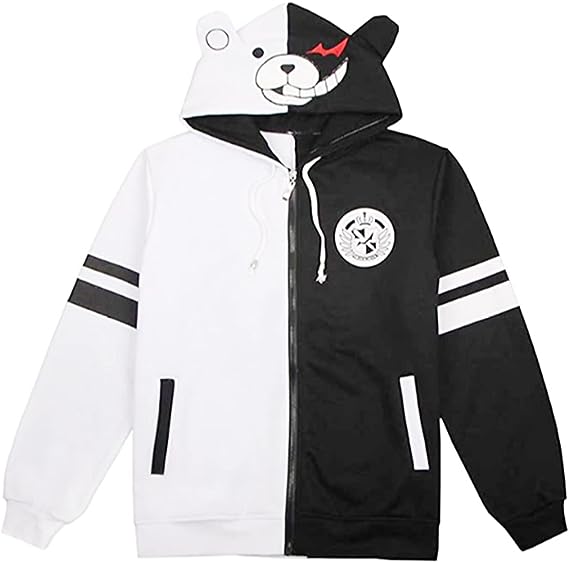 Photo 1 of Black&White Bear Hoodie Anime Monokuma Sweatshirt Cosplay Costume Zipper Unisex Jacket Uniform(B,S)
